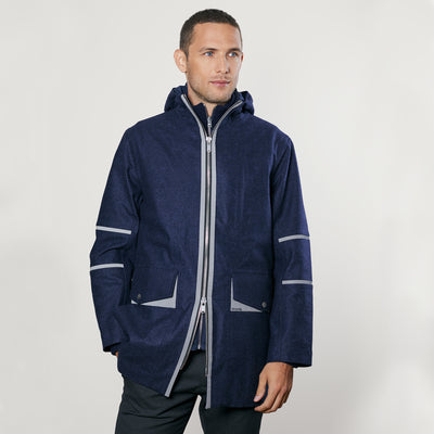 Bleu Marine Chiné Gris Clair / Orange / Col Anthracite