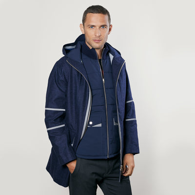 Bleu Marine Chiné Marine / Orange / Col Marine