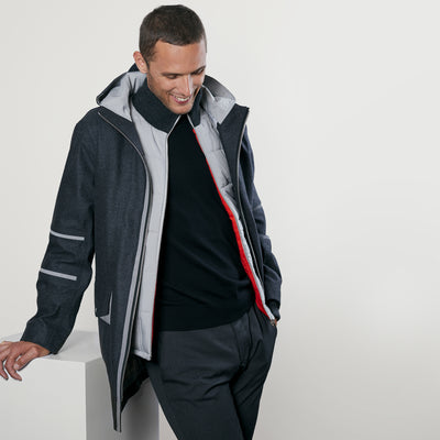 Gris Anthracite Chiné Gris Clair / Orange / Col Anthracite
